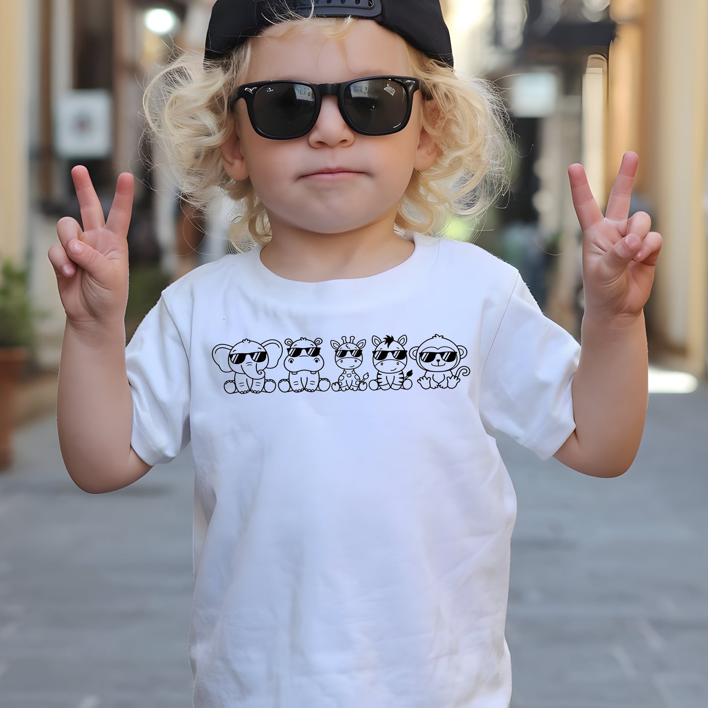 Cool Zoo Animals (Toddler)- Single Color (black)- 6.5" wide Plastisol Screen Print Transfer