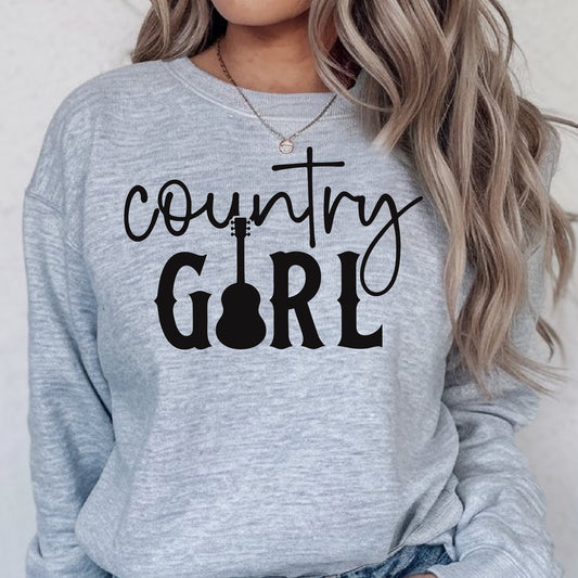 Country Girl- Single Color (black)- 11.5" wide Screen Print Transfer
