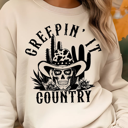 Creepin' It Country- Single Color (black)- 11.5" wide Plastisol Screen Print Transfer