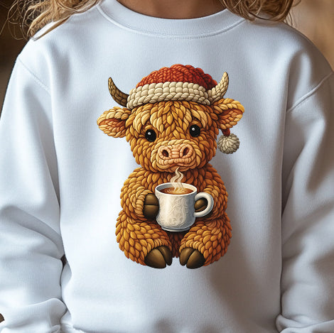 Yarn Highland Cow Crochet (toddler)- 7.5" tall DTF Transfer