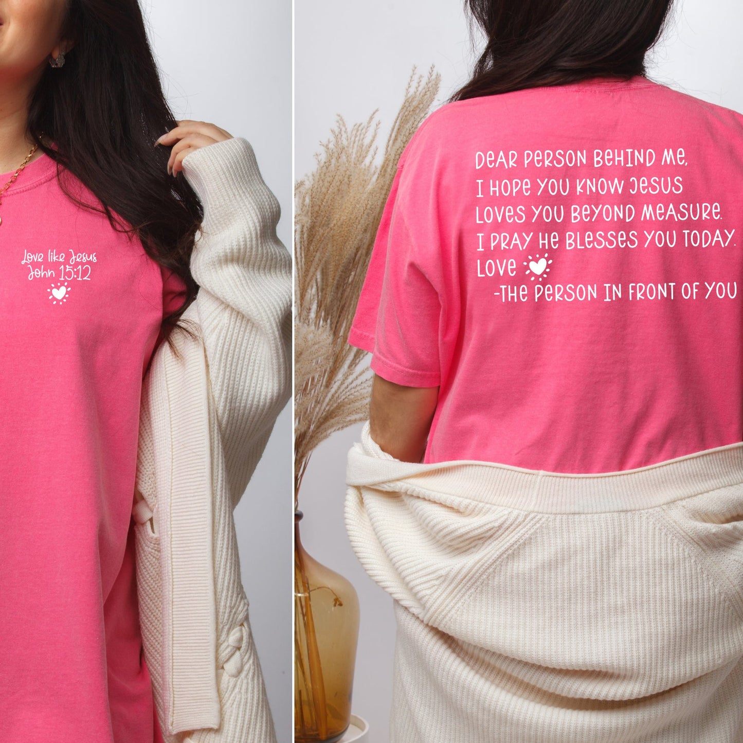 Dear Person Behind Me...Jesus Loves You Beyond Measure WITH pocket- Single Color (white)- 11.5" Screen Print Transfer