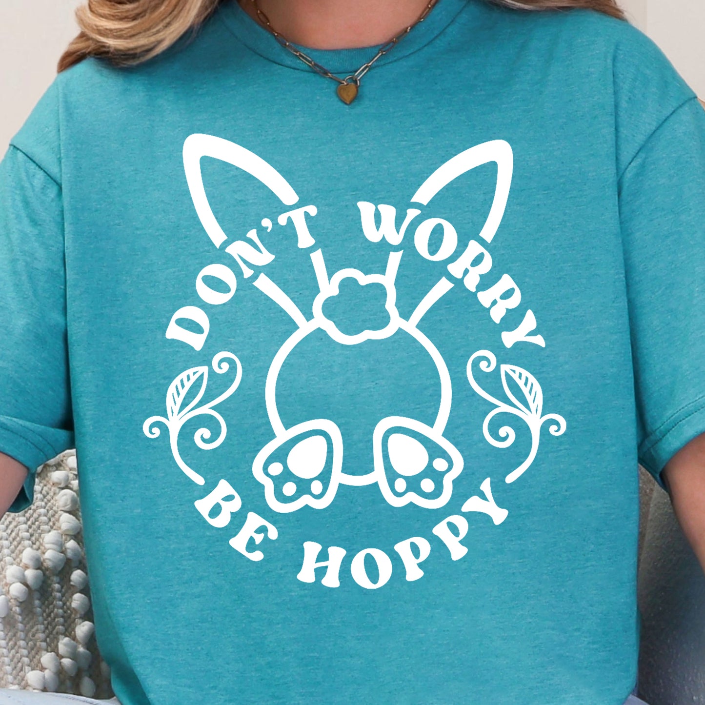 Don't Worry, Be Hoppy- Single Color (white)- 11.5" Screen Print Transfer