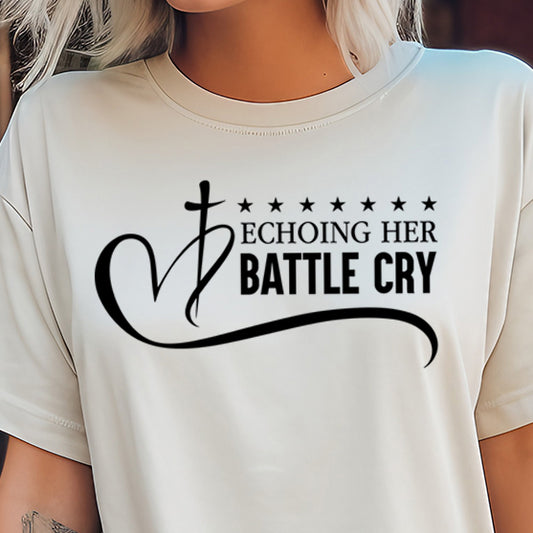 Echoing Her Battle Cry- Single Color (black)- 11.5” wide Screen Print Transfer