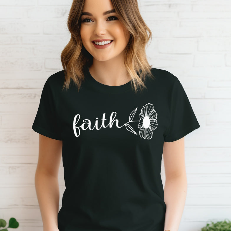 Faith Flower- Single Color (white)- 11" wide Screen Print Transfer