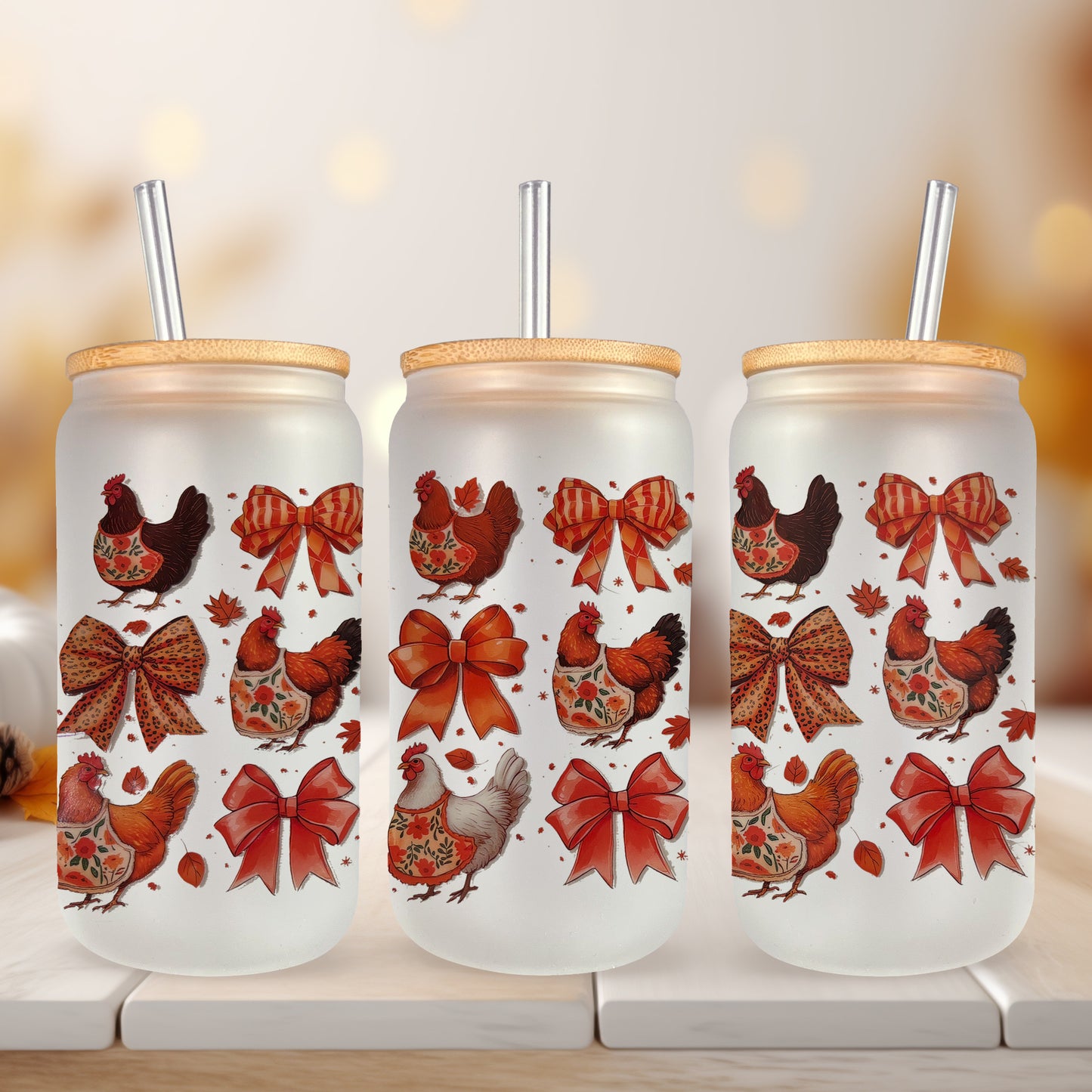 Fall Chickens UV DTF- 16oz Cup Wrap
