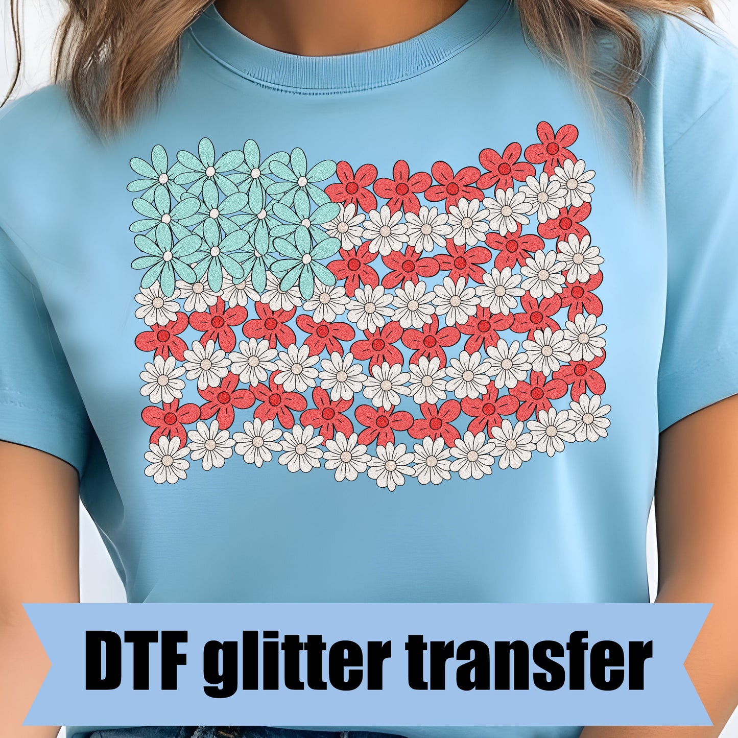 Flower Flag- 11" wide DTF Glitter Transfer
