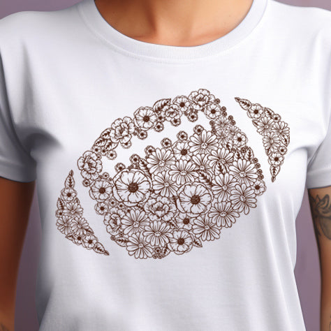 Floral Football- Single Color (brown)- 11.5” wide Single Color Transfer