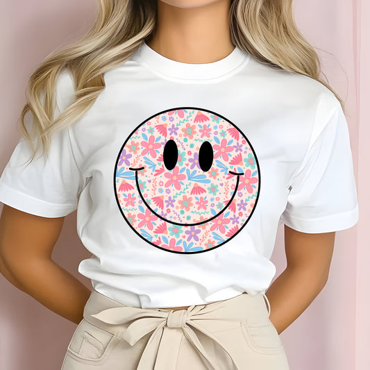 Floral Smiley- 11" wide DTF Transfer