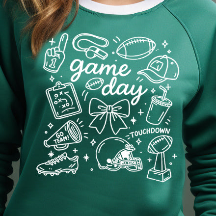 Game Day Doodles- Single Color (white)- 11.5” wide Single Color Transfer