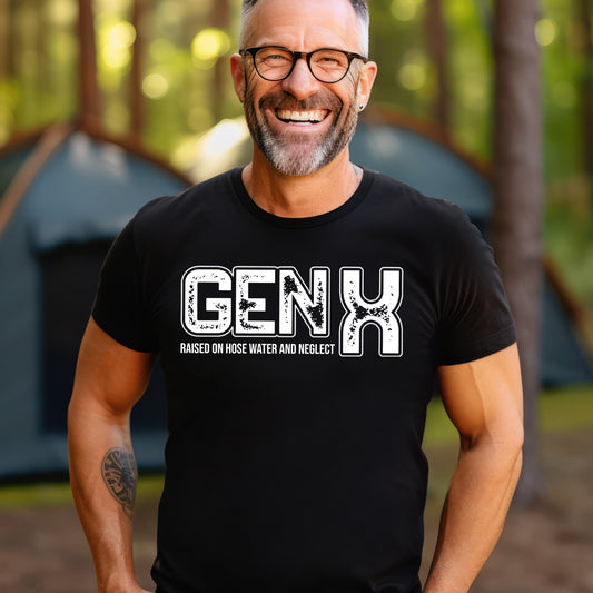 Gen-X Raised on Hose Water and Neglect- Single Color (white)- 11.5" Screen Print Transfer