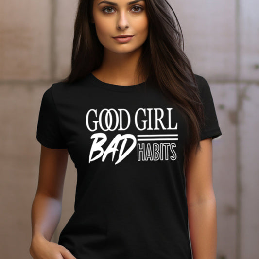 Good Girl, Bad Habits- Single Color (white)- 11.5" wide Plastisol Screen Print Transfer