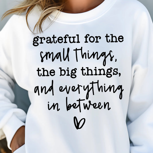 Grateful For the Small Things, the Big Things and Everything in Between- Single Color (black)- 11.5" Screen Print Transfer