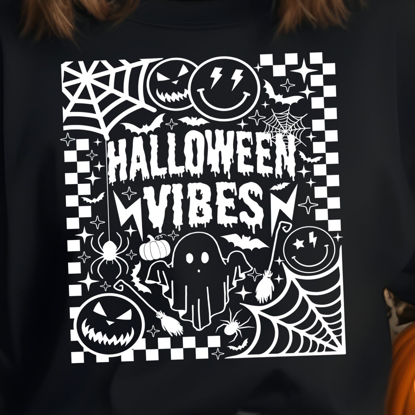 Halloween Vibes- Single Color (white)- 11.5" wide Plastisol Screen Print Transfer