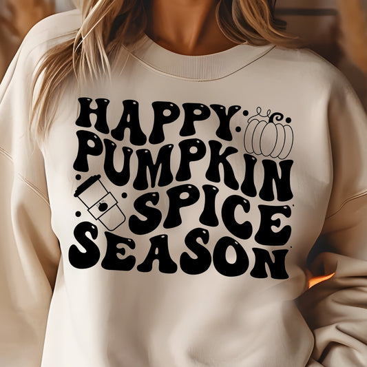 Happy Pumpkin Spice Season- Single Color (black)- 11.5" wide Screen Print Transfer