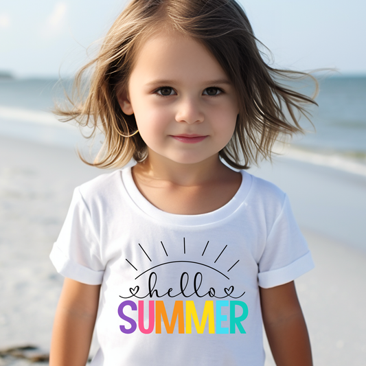 Hello Summer (toddler)- 7" wide Full Color Screen Print Transfer