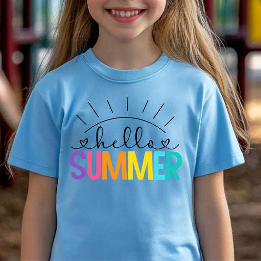 Hello Summer (youth)- 9" wide Full Color Screen Print Transfer