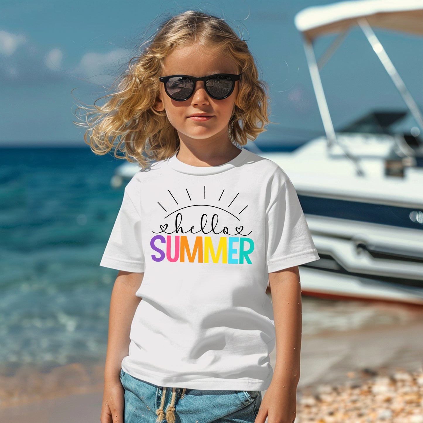 Hello Summer (youth)- 9" wide Full Color Screen Print Transfer