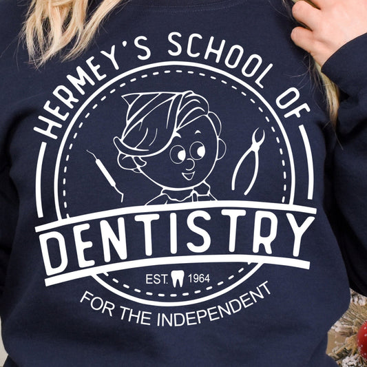 Hermey's School of Dentistry- Single Color (white)- 11.5" wide Plastisol Screen Print Transfer