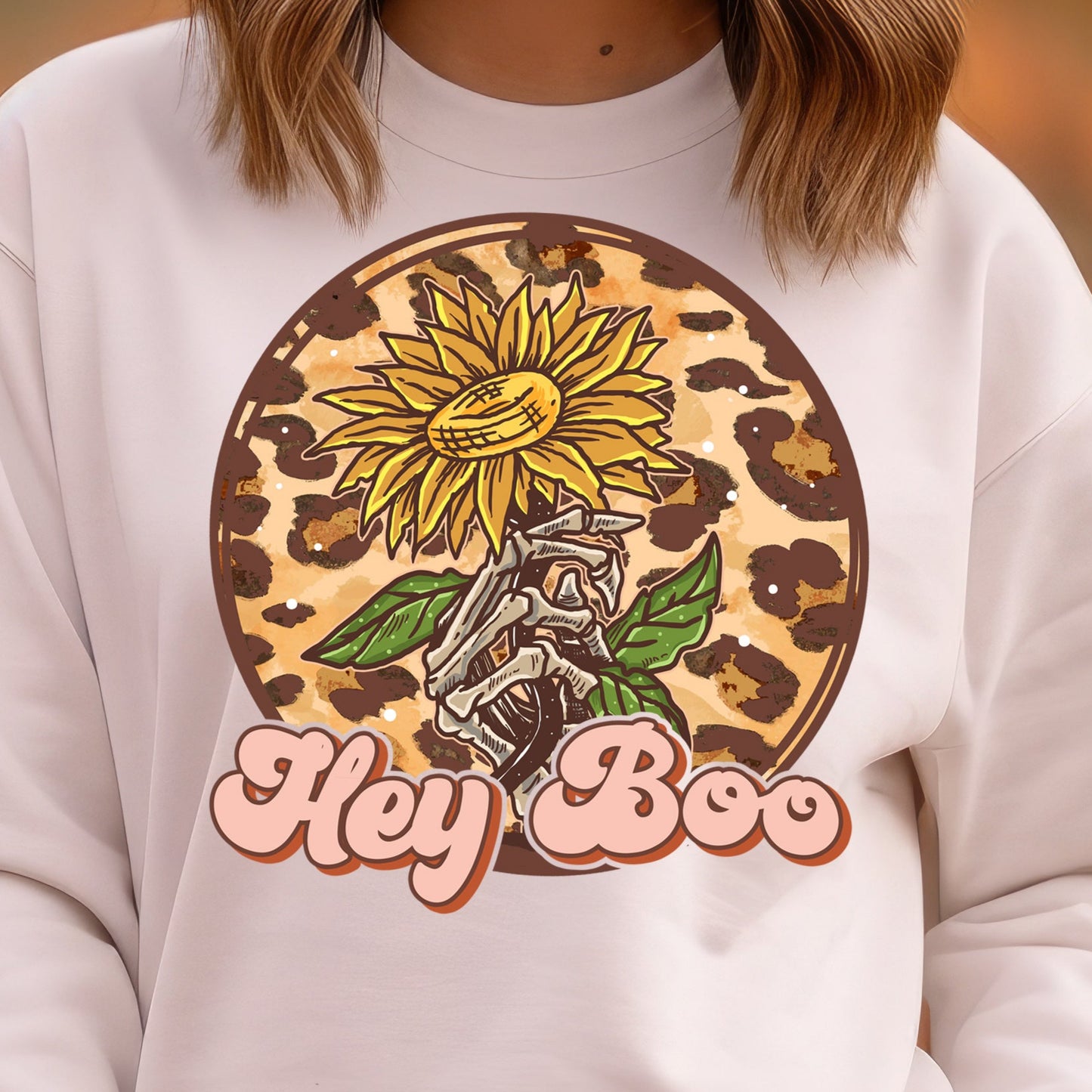 Hey Boo *full color matte clear film*- 11.5" wide Screen Print Transfer