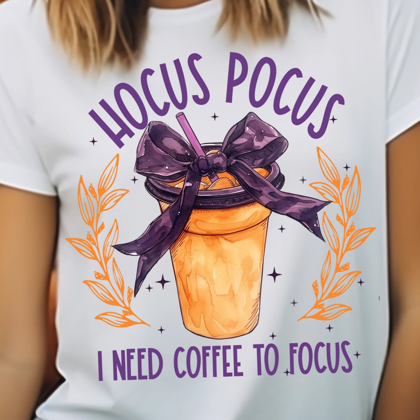 Hocus Pocus I Need Coffee to Focus *full color matte clear film*- 11.5" wide Plastisol Screen Print Transfer