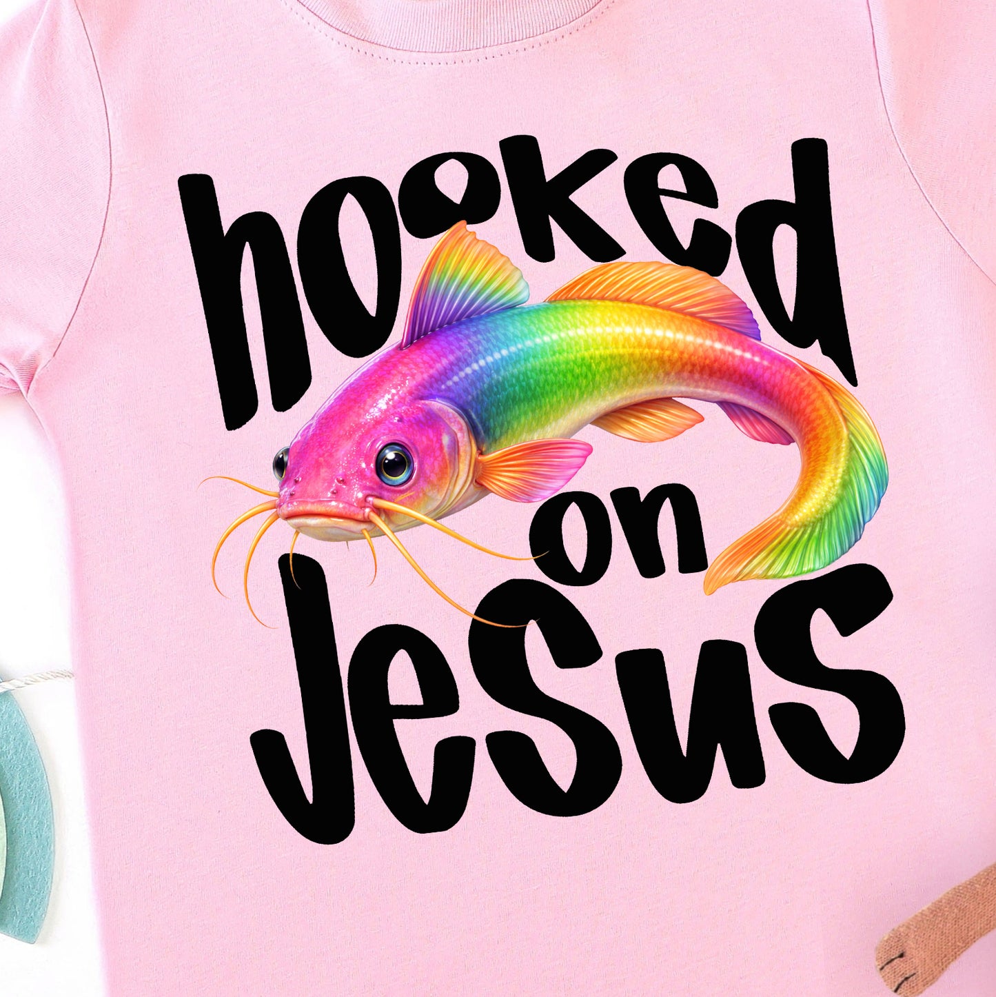 Rainbow Hooked on Jesus Fish-Full Color DTF Transfer