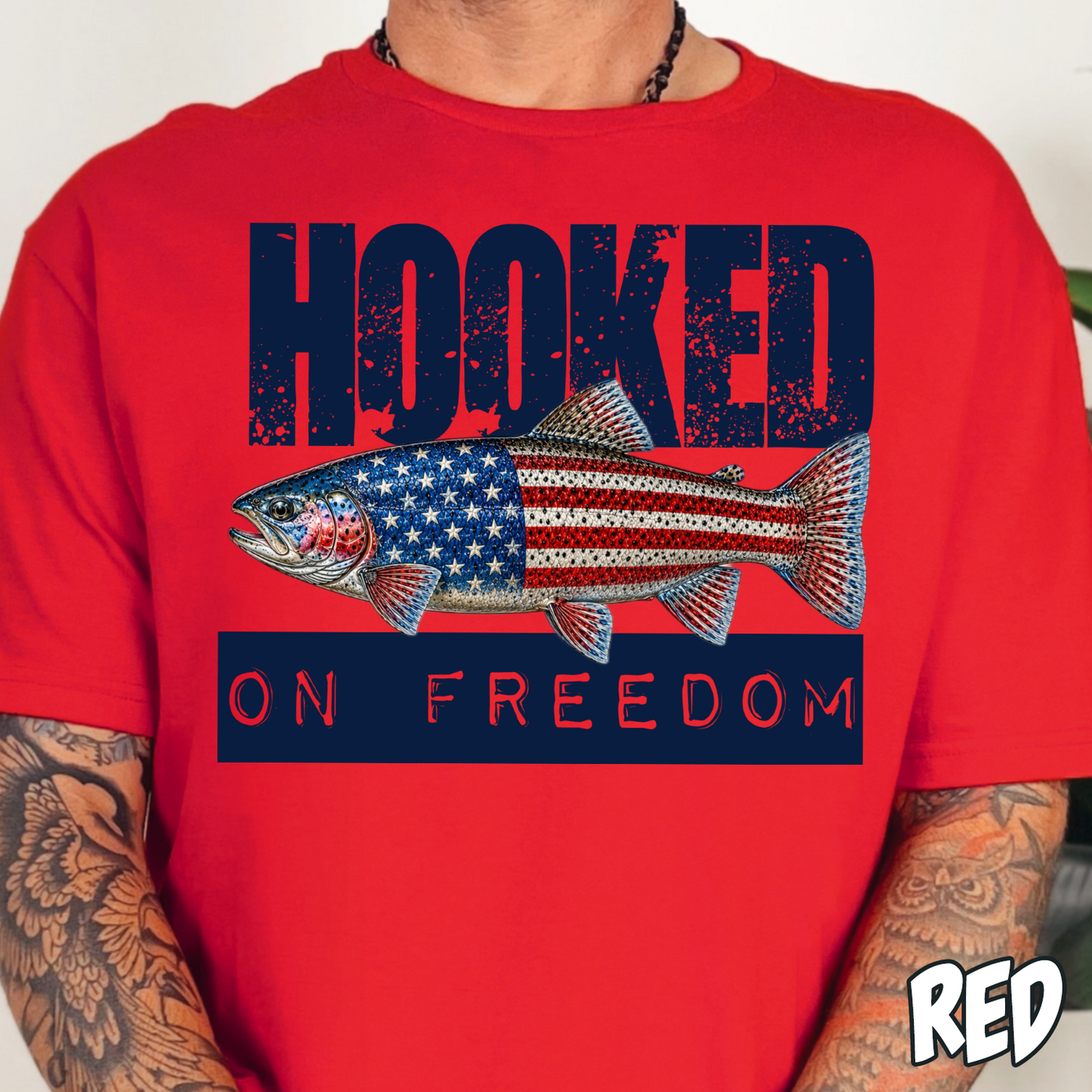 Hooked on Freedom Trout- Full Color DTF Transfer