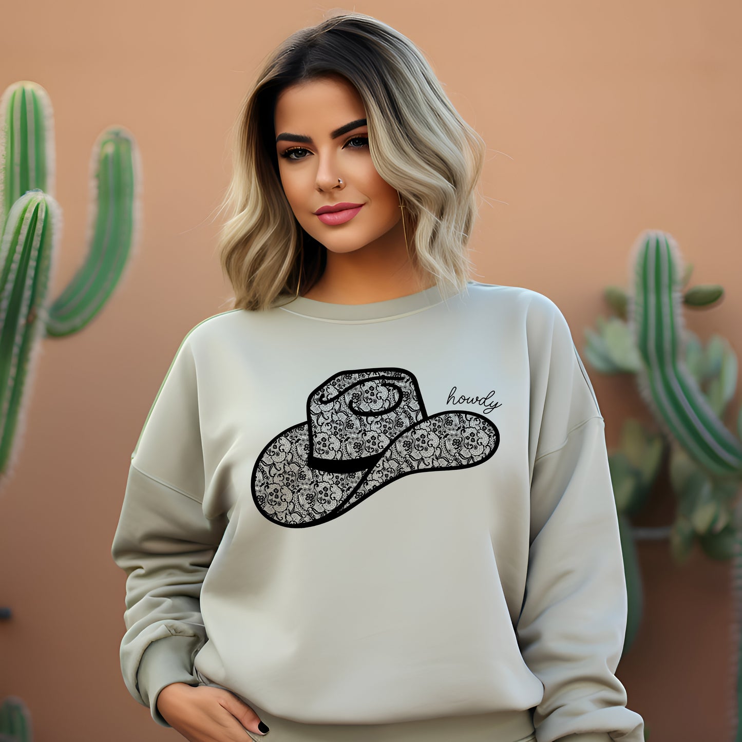 Howdy Lace Cowboy Hat- Single Color (black)- 11.5" Screen Print Transfer