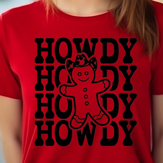 Howdy Gingerbread Man- Single Color (black)- 11.5" wide Plastisol Screen Print Transfer