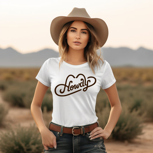 Howdy- Single Color (brown)- 11.5" wide Plastisol Screen Print Transfer