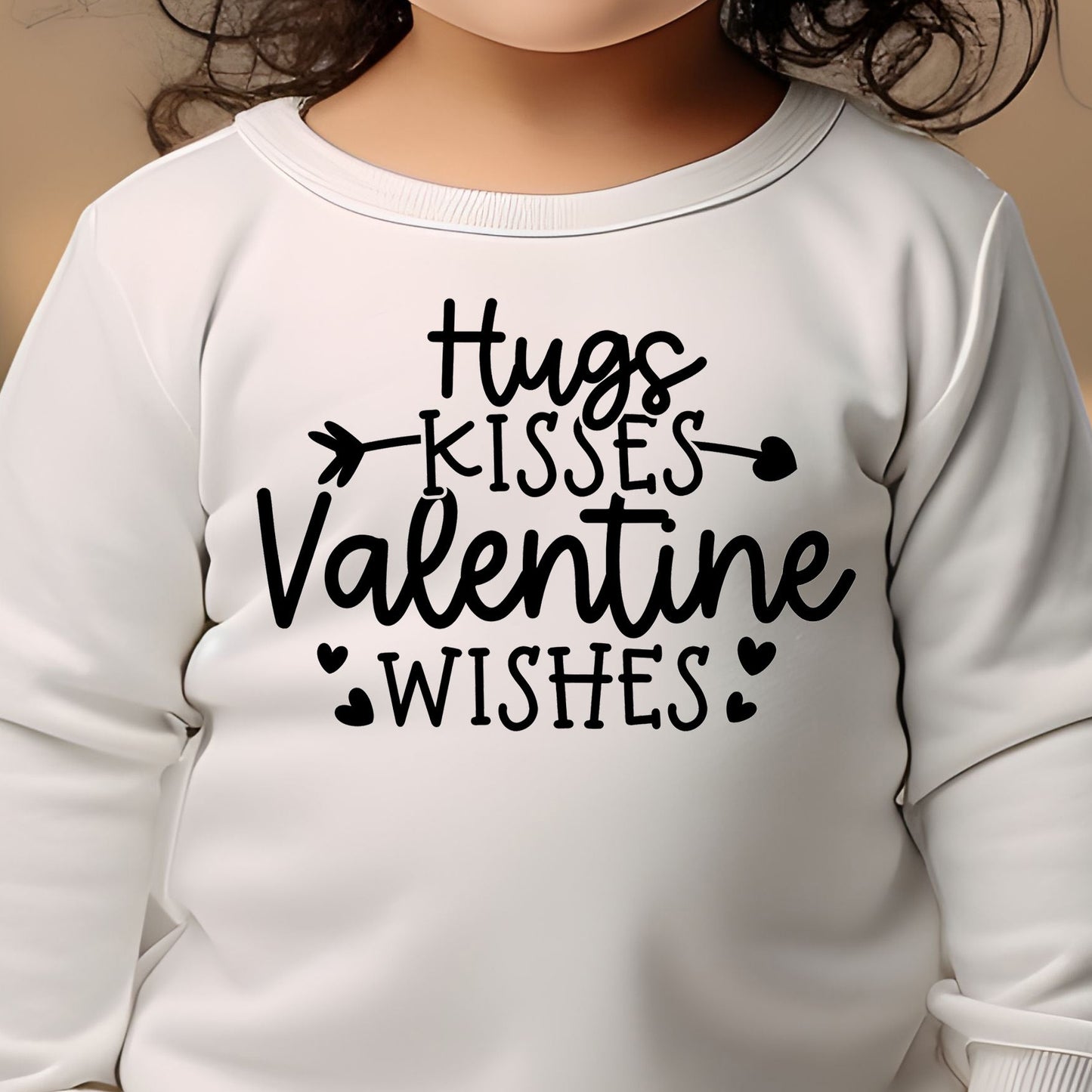 Hugs, Kisses, Valentine Wishes (toddler) - Single Color (black)- 6" wide Plastisol Screen Print Transfer