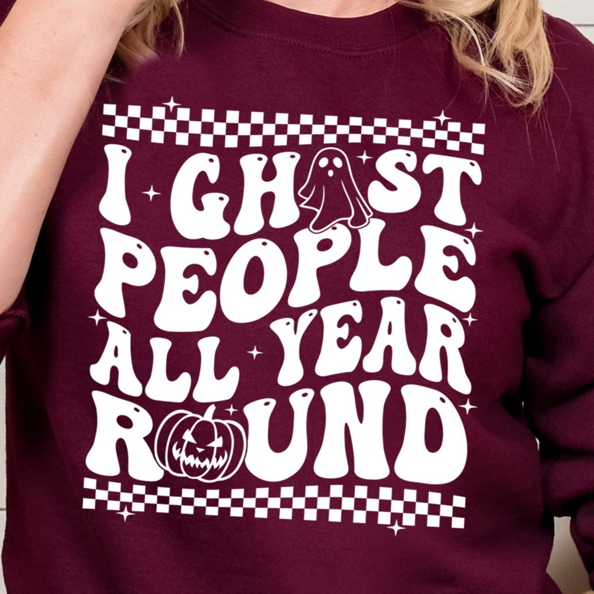 I Ghost People All Year Round- Single Color (white)- 11.5" wide Plastisol Screen Print Transfer