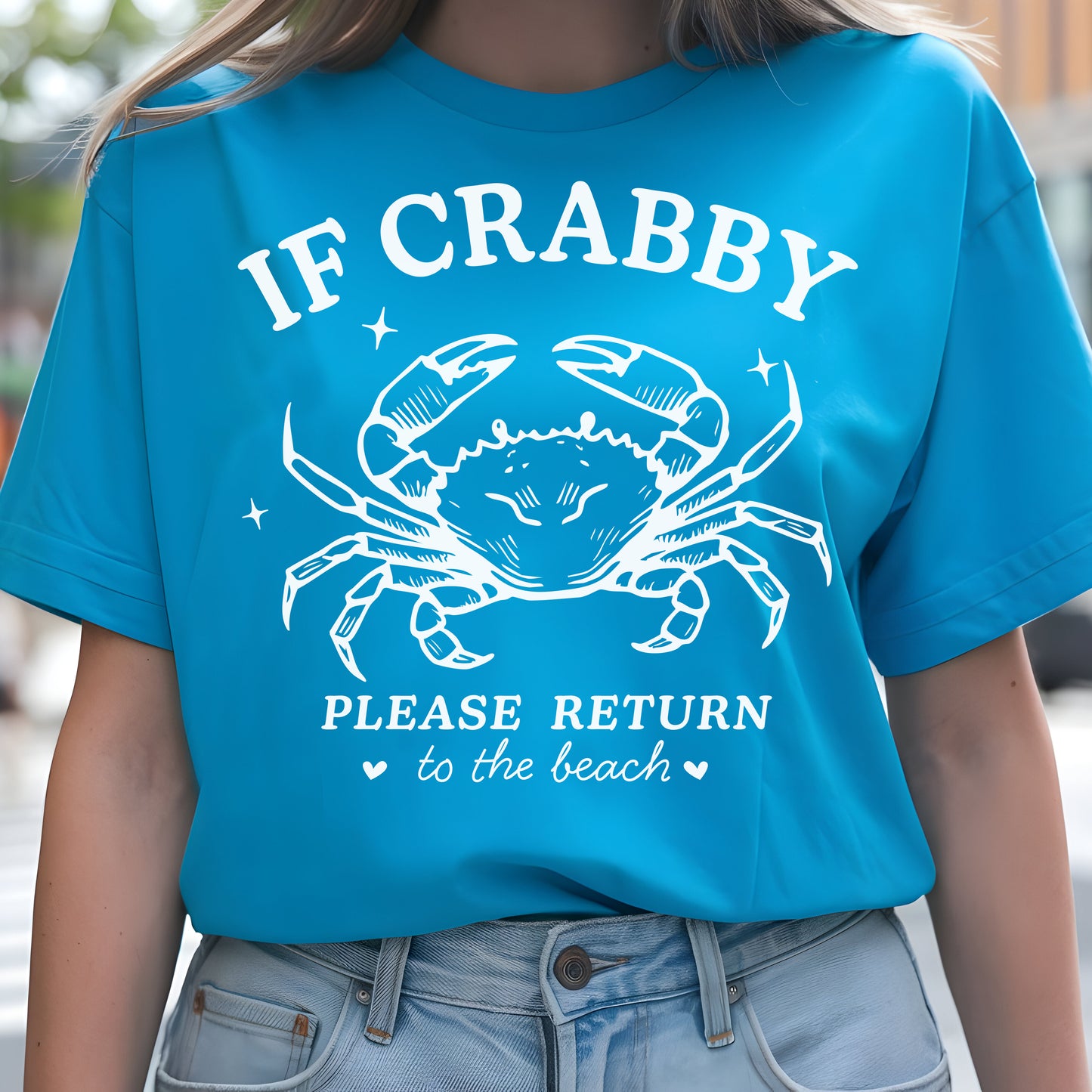 If Crabby Please Return to the Beach- Single Color (white)- 11.5" wide Plastisol Screen Print Transfer