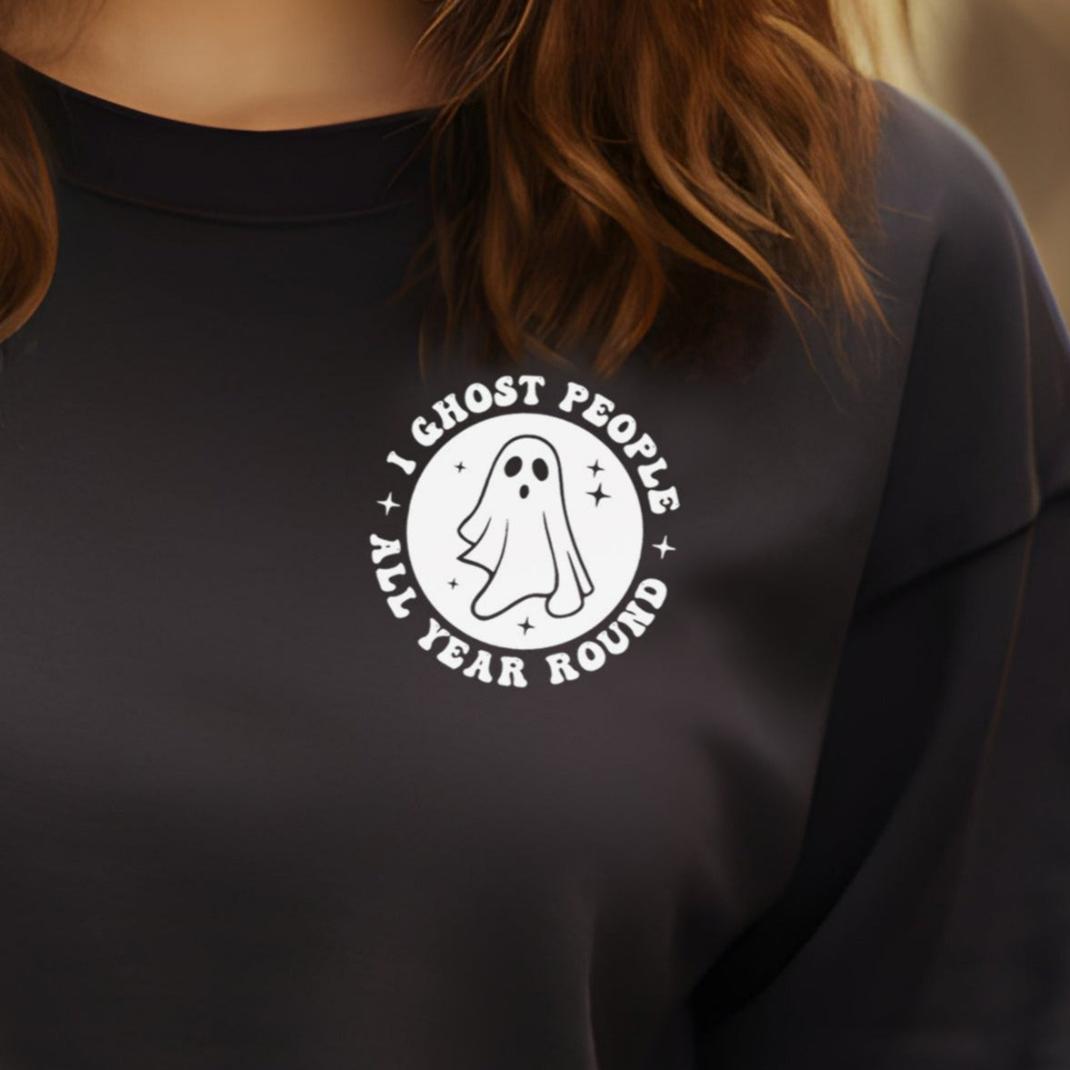 I Ghost People All Year Round- Single Color (white)- 11.5" wide Plastisol Screen Print Transfer