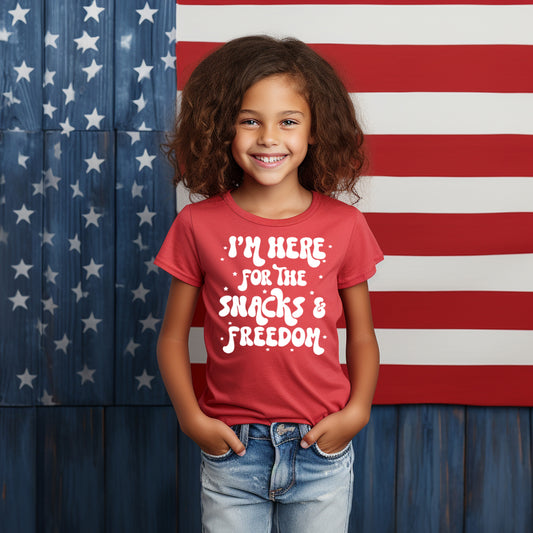 I'm Here For the Snacks and Freedom (Toddler)- Single Color (white)- 6.5" wide Plastisol Screen Print Transfer