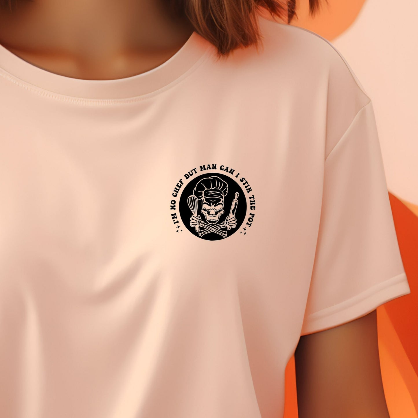 I'm No Chef but Man Can I Stir the Pot (Pocket/Koozie)- Single Color (black)- 3" wide Plastisol Screen Print Transfer