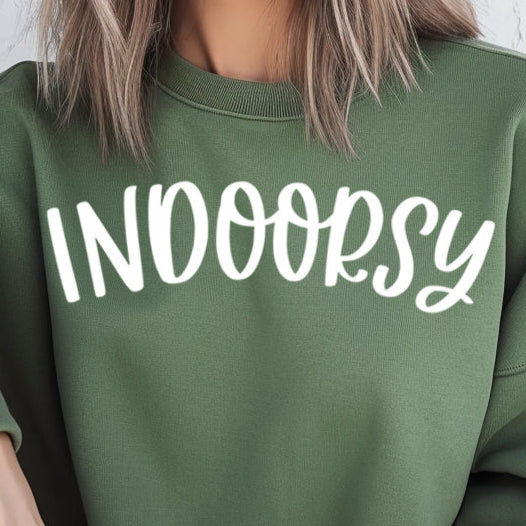Indoorsy- Single Color (white)- 11.5" wide Plastisol Screen Print Transfer