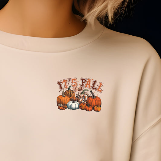 It's Fall Y'all Pumpkins (Pocket/Hat)- 3" wide DTF Transfer