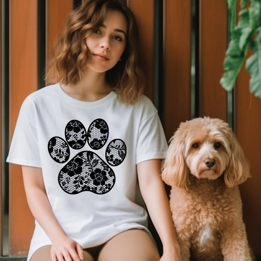 Lace Dog Paw- Single Color (black)- 11.5" Screen Print Transfer