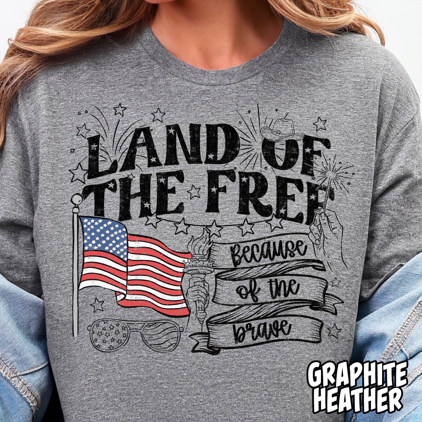 Land of the Free Black- Full Color DTF Transfer