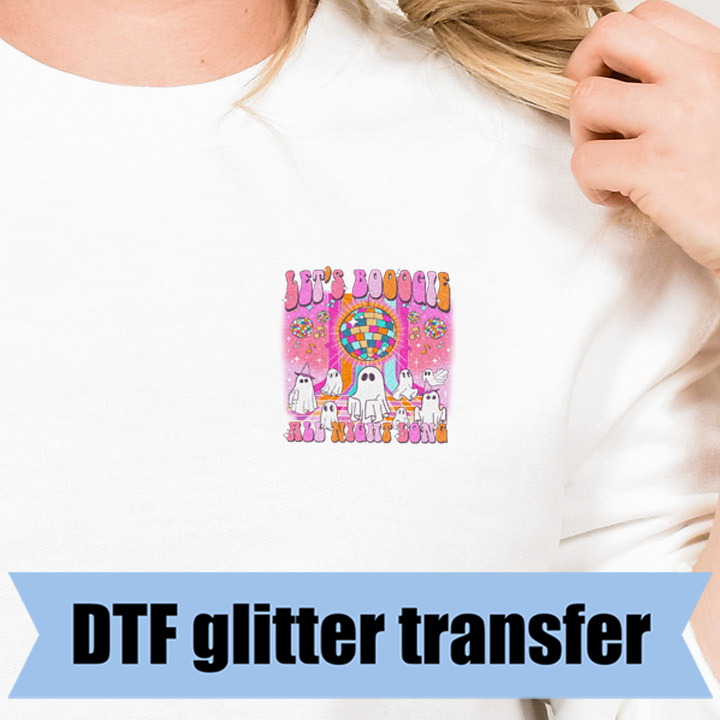Let's Boogie All Night Long (pocket)- 3.1" wide DTF Glitter Transfer