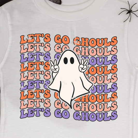 Let's Go Ghouls-Distressed (Youth) *full color matte clear film*- 8.5" wide Plastisol Screen Print Transfer