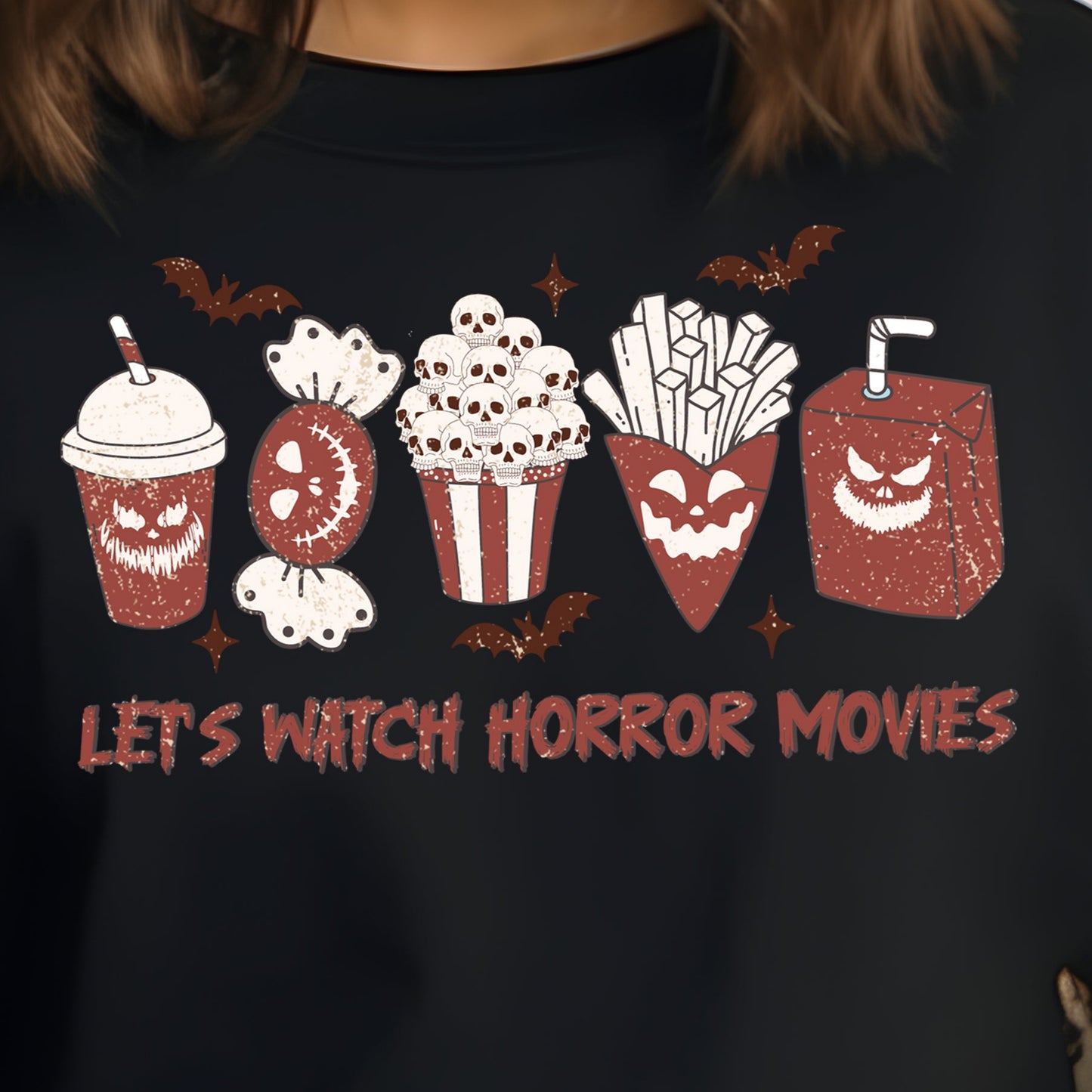 Let's Watch Horror Movies *full color matte clear film*- 11.5" wide Plastisol Screen Print Transfer