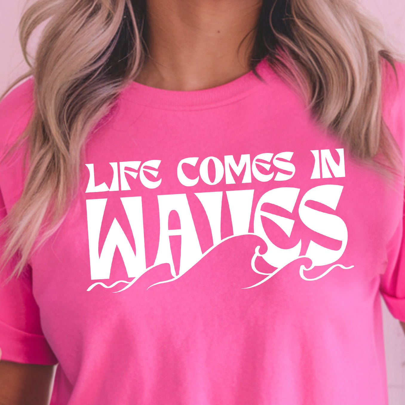 Life Comes in Waves- Single Color (white)- 11.5" wide Screen Print Transfer