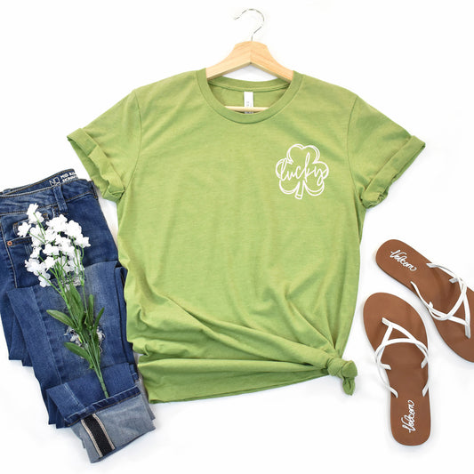 Lucky Shamrock (Pocket/Koozie)- Single Color (white)- 3" Screen Print Transfer