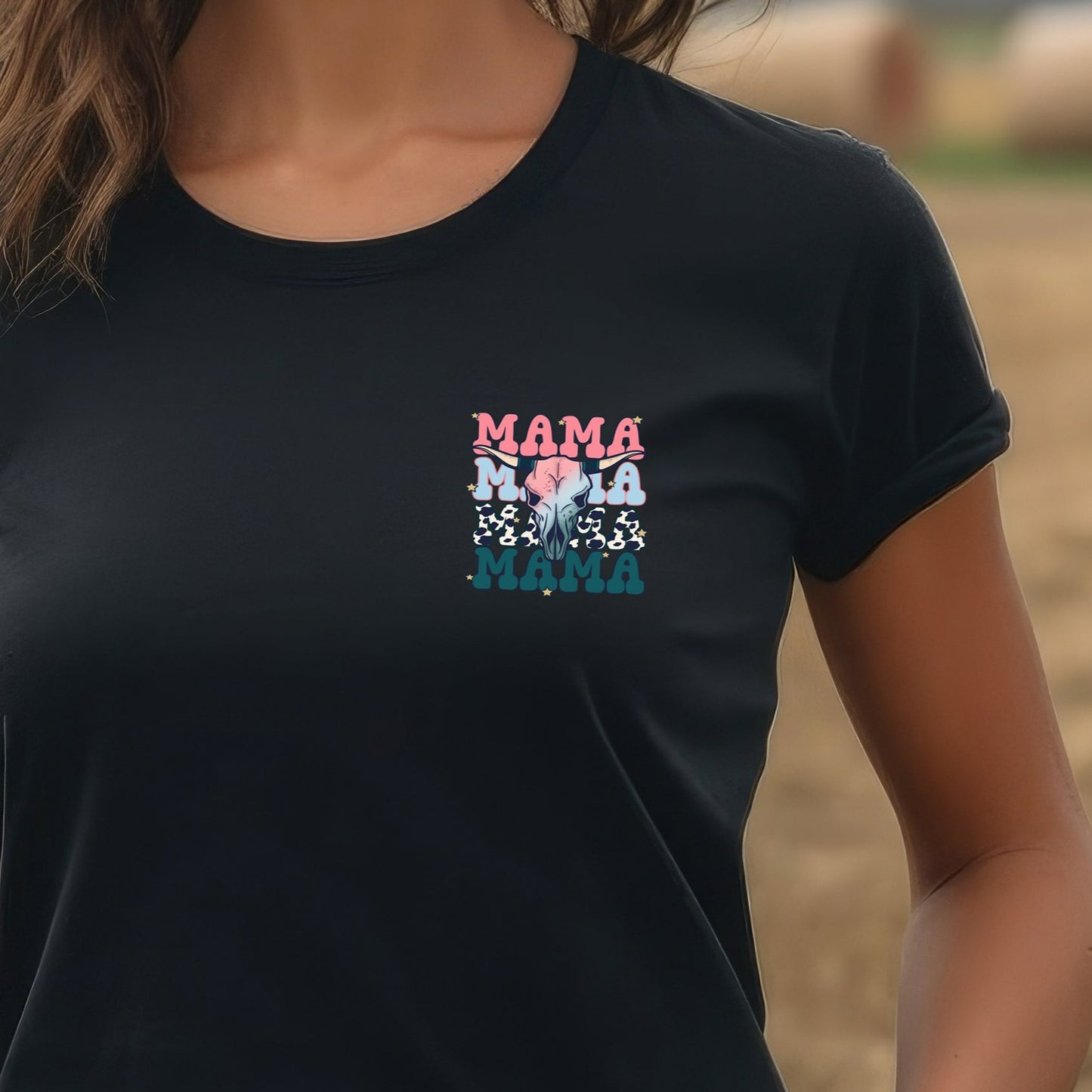 Western Skull Mama (pocket/koozie)- *full color matte clear film*- 3" wide Plastisol Screen Print Transfer