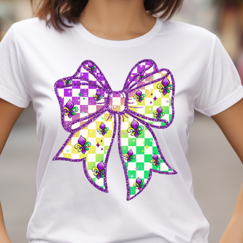 Mardi Gras Bow- 11" wide DTF Transfer