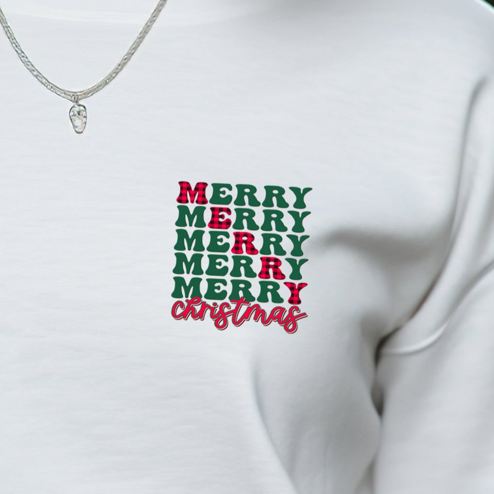 Merry Merry Merry Christmas (pocket/koozie) *full color matte clear film*- 3" wide Plastisol Screen Print Transfer