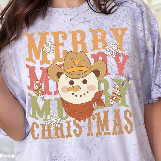 Merry Western Snowman- 11" wide DTF Transfer
