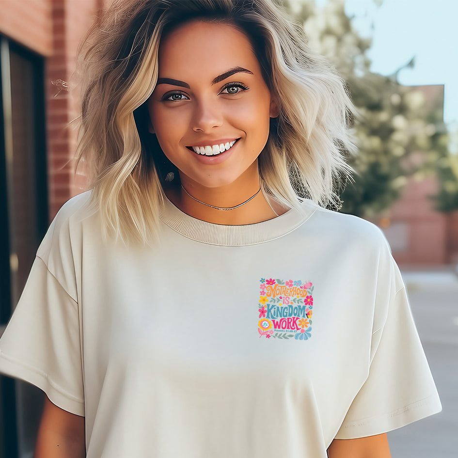 Motherhood is Kingdom Work Prov.31:25-27 (pocket)- 3.15" wide DTF Transfer