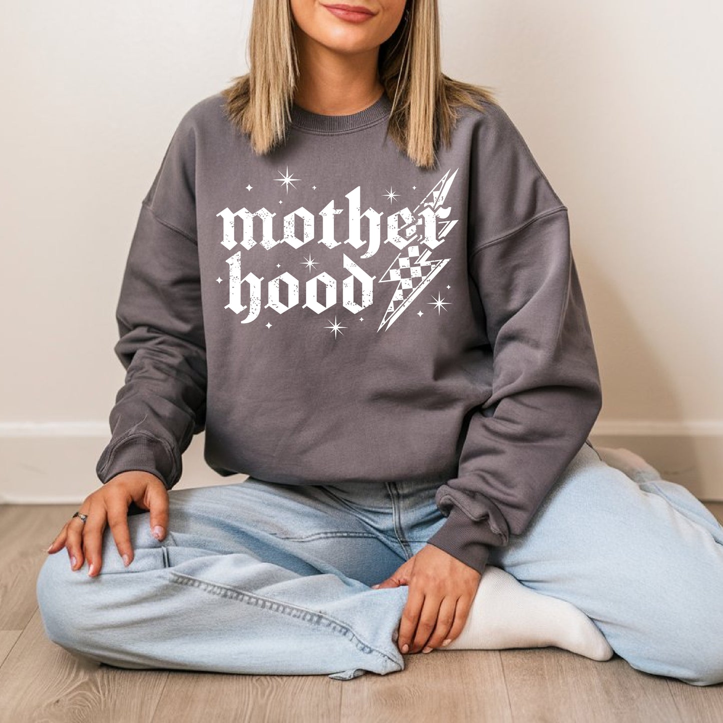 Mother Hood Checkered Lightning- Single Color (white)- 11.5" Screen Print Transfer